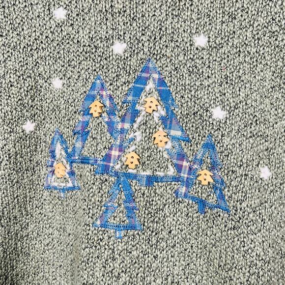 Vintage Christmas Sweater Christopher Banks Tree Crewneck Grey Blue - L - Picture 4 of 5